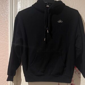 ALO Yoga Men’s Black Pullover Hoodie with Silver Logo